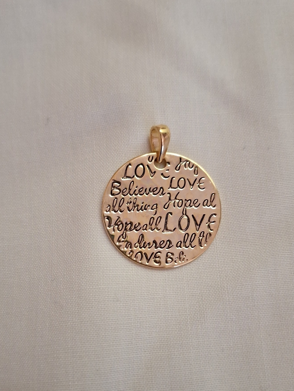Gold Round 'Love' Script Pendant Necklace Charm